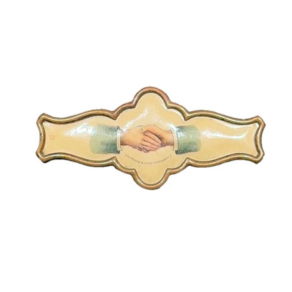 1893 Whitehead & Hoag Co Fraternal Organization Handshake Pin Celluloid 10